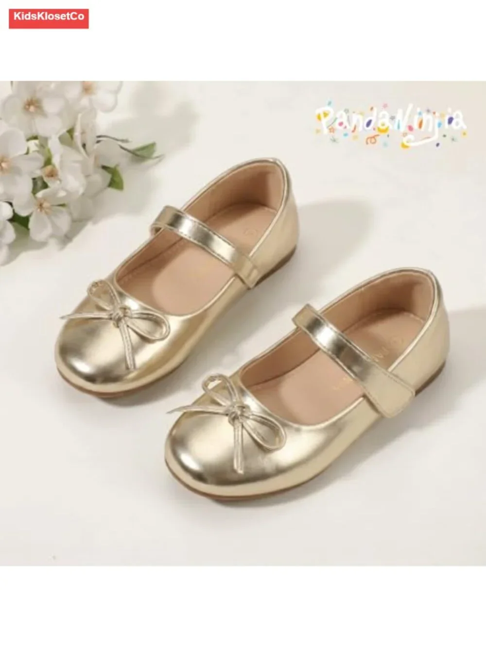 Girls Dress Shoes Toddler Flower Bows Mary Jane Ballet Flats Square Toe Hook &